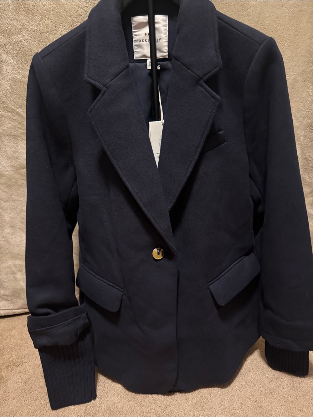 Navy Single-Brested Blazer with Ribbed Cuffs